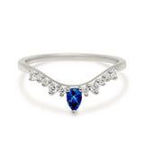 0.27ct Pear Cut Blue Sapphire Stackable Curved Crown Band 14k White Gold Finish