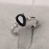 1.6ct Pear Cut Black Diamond Engagement Ring Milgrain Trilogy 14k WhiteGold Over