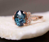 2.5ct Engagement Ring Oval London Blue Topaz Bow Knot Shank 14k Rose Gold Finish