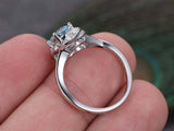 2.2ct Oval Cut Blue Aquamarine Fancy Halo Split Shank Ring 14k White Gold Finish