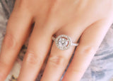 3Ct Round Cut Diamond Accent Halo Solitaire Engagement Ring 18K White Gold Over