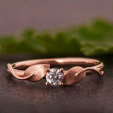 Leaf Solitaire Engagement Ring 1ct Round Cut VVS1D Diamond 14k Rose Gold Finish