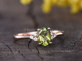 0.5ct Oval Cut Simulated Peridot Petite Engagement Ring 14k Rose Gold Plated