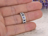 2.5ct Princess Blue Sapphire Diamond Halo Half Eternity Band 14k White Gold Over