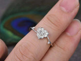 1.2ct Round Cut VVS1D Diamond Engagement Ring Unique Floral 14k WhiteGold Finish