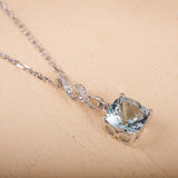 1ct Cushion Simulated Aquamarine Mother's Day Gift Pendant 14k White Gold Plated