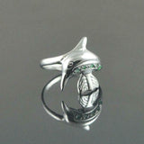 0.4ct Engagement Ring Round Cut Green Emerald Dolphin Fish 14k White Gold Finish