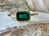 2ct Engagement Ring Green Emerald Cut Bezel Set Solitaire 14k Yellow Gold Finish