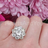 2.2ct Round Cut Moissanite Cluster Floral Engagement Ring 14k White Gold Plated