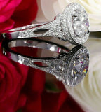 3ct Round Cut VVS1 Diamond Halo Milgrain Engagement Ring 14k White Gold Finish