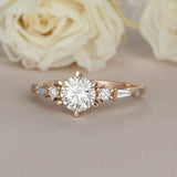 2ct Round Cut Diamond Engagement Ring Accents with Solitaire 14k Rose Gold Over