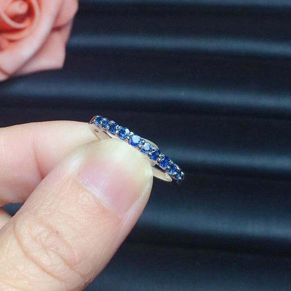 0.6ct Round Cut Blue Sapphire Wedding Band Half Eternity 14k White Gold Finish