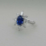 3ct Oval Cut Blue Sapphire Engagement Ring Floral Solitaire 14k WhiteGold Finish