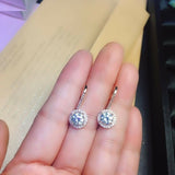 1ct Round Cut VVS1D Diamond Halo Drop Earrings Women 14k White Gold Finish