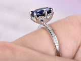 2ct Round Cut Blue Sapphire Engagement Ring Floral Design 14k White Gold Finish
