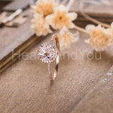 1ct Round Cut Simulated Peach Morganite Accented Halo Ring 14k Rose Gold Plated