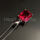 1ct Radiant Simulated Pink Ruby Solitaire Pendant 14k White Gold Plated NO CHAIN