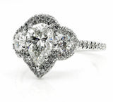6.5ct Pear Cut Diamond Halo Cocktail Trilogy Engagement Ring 14K White Gold Over