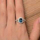 2.4ct Oval Cut Blue Sapphire Double Halo Engagement Ring 14k White Gold Finish