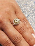 2ct Round Cut Simulated Morganite Halo Split Shank Ring 14k Yellow Gold Plated