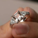 2ct Engagement Ring Princess Cut Morganite Milgrain Trilogy 14k White Gold Over