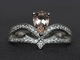 2.5ct Engagement Ring Pear Cut Morganite Split Shank Crown 14k White Gold Finish