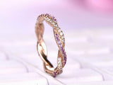 1ct Round Cut Purple Amethyst Wedding Band Twisted Infinity 14k Rose Gold Finish