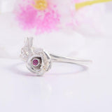 0.2ct Round Cut Pink Ruby Engagement Ring Flower Solitaire 14k White Gold Finish