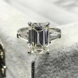 3Ct Emerald Cut Diamond Baguette Accents Engagement Ring 14K White Gold Finish