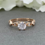 Accents Solitaire Engagement Ring 1.2ct Round Cut Diamond 14k Rose Gold Finish