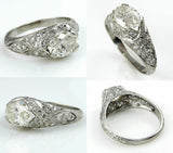 3Ct Oval Cut Diamond Intricate Filigree Antique Vintage Ring 14K White Gold Over