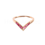 0.3ct Princess Cut Simulated Pink Ruby Chevron Wedding Band 14k Rose Gold Plated