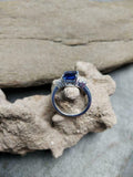1.7ct Engagement Ring Emerald Blue Sapphire Diamond Accent 14k White Gold Finish