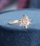 1ct Pear Cut Simulated Peach Morganite Crown Engagement Ring 14k RoseGold Plated