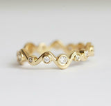 1ct Round Cut VVS1D Diamond Wedding Ring Band Wave Design 14k Yellow Gold Finish