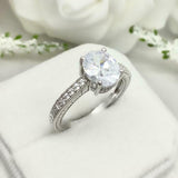 2ct Engagement Ring Oval Cut Diamond Solitaire with Accents 14k WhiteGold Finish