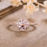 1ct Round Cut Simulated Peach Morganite Accented Halo Ring 14k Rose Gold Plated