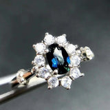 2.35ct Engagement Ring Oval Cut Blue Sapphire Floral Halo 14k White Gold Finish