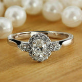 2.7ct Oval Cut Diamond Round Accents Halo Engagement Ring 14K White Gold Finish