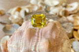 2.5ct Engagement Ring Emerald Cut Yellow Citrine Solitaire 14k White Gold Finish