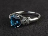 2.4ct Oval Cut London Blue Topaz Solitaire Split Shank Ring 14k WhiteGold Finish