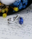 2ct Pear Cut Blue Sapphire Engagement Ring 14k White Gold Finish Stackable Split
