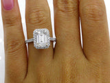 3ct Emerald Cut Diamond Halo Solitaire Engagement Ring 18K White Gold Finish