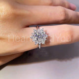 2.2ct Round Cut Moissanite Floral Cluster Engagement Ring 14k White Gold Plated