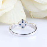 1ct Round Cut Blue Sapphire Floral Milgrain Solitaire Ring 14k White Gold Finish