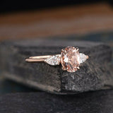 1ct Oval Cut Pink Morganite Pear Accent Engagement Ring 14k Rose Gold Finish New