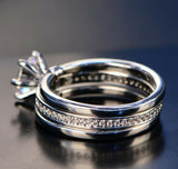 1.2ct Round Cut Diamond Engagement Ring 14k White Gold Finish Solitaire Trio Set