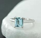 1.3ct Emerald Cut Blue Aquamarine Solitaire Engagement Ring 14k WhiteGold Finish