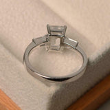 2ct Engagement Ring Emerald Cut Diamond Three Stone Design 14k White Gold Finish