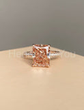 3ct Radiant Cut Simulated Peach Morganite Hidden Halo Ring 14k Rose Gold Plated